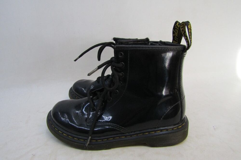 Dr Martens Youth Size 2 M Black Patent Leather 8 Eye Zip Comfort Ankle Boots
